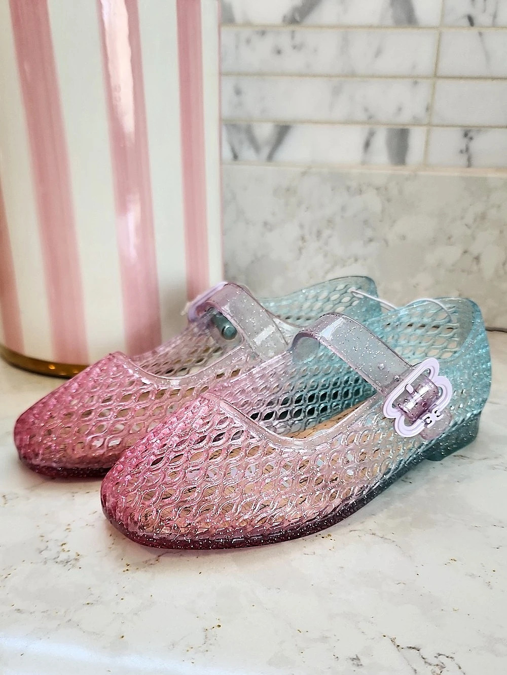 Girls Sam Edelman Glitter Jelly Mary Jane Sandals Pink & Blue